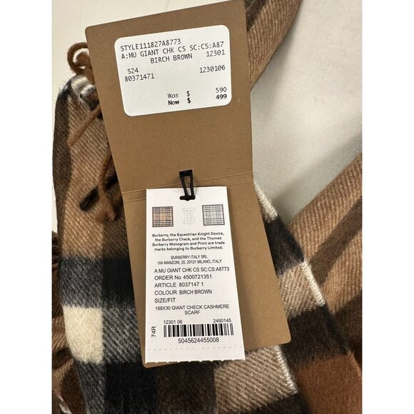 Burberry Contract Giant Check Cashmere Scarf Birch Brown 168 * 30 cm - Picture 5 of 6